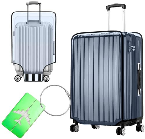 Jeinbuil Koffer Schutzhülle Reise Kofferschutzhülle Blau Transparent Kofferhülle Luggage Cover mit 1 Gepäckanhänger Wiederverwendbar (30 Zoll)