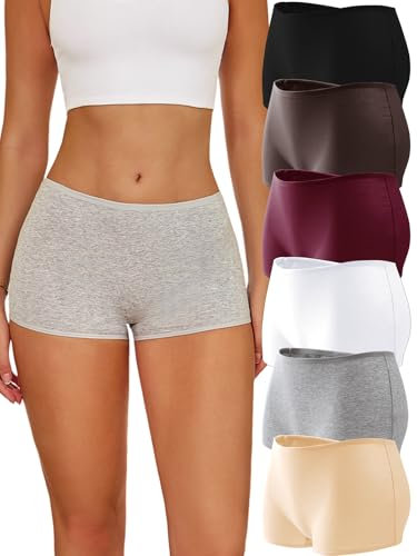 ALL OF SHE Boxershorts Damen Unterhosen Damen Baumwolle Unterwäsche Frauen 6er Set Reine Farbe Panties Bequem Hotpants Einfach Dehnbar Hipster Mehrpack S