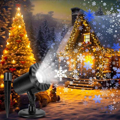 Proiettore Luci Natale, Proiettore a LED di Natale per estern IP65 Impermeabili, Proiettore di Fiocchi di Neve con 6 LED per La Festa a Tema Natalizio, Giardino, Interni ed Esterni, Matrimoni