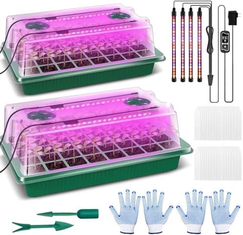 JEONDFG 2 Packs Zimmergewächshaus Anzuchtkasten mit Pflanzenlampe, 80 Zellen Mini Gewächshaus Anzucht Set mit Timing-Controller einstellbare Helligkeit,für Pflanzenwachstum und Saatgutkeimung