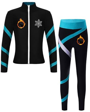 Miutii Kinder Mädchen Trainingsanzug Fleece Sportanzug Eiskunstlauf Anzug Sweatjacke + Hose Leggings Gym Yoga Fitness Eislaufen Tanzkleidung Blau Grün 146-152