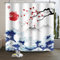 Xiaoterna Rideau de Douche Peinture Japonaise Traditionnelle Kanagawa Rideau de Douche Grandes Vagues Fleurs de Cerisier Rouge Soleil Paysage de Montagne Japonais Rideau de Salle de Bain 90x180cm