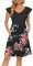 PLOKNRD Robe D'été pour Femme Col V Robe à Pétales Manches Courtes avec Poches Longueur Genou Jupe de Plage Rose Noire L