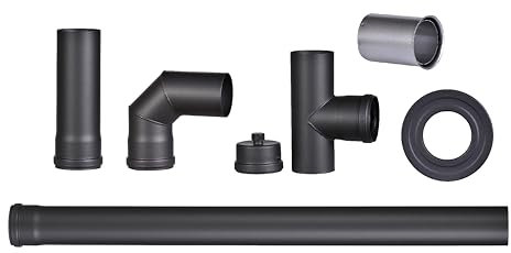 FIREFIX R80/SET Pelletofenrohr, 80 mm, schwarz, Set (6-teilig)