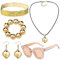 YUSHWENPTY Disco Accessoires Damen 6 Stück 70er Jahre Accessoires Ohrringe Discokugel Kette Armband Glitzer Brille Haarreif für 1970er Disco Outfit, Fotografie Requisiten, Partyzubehör (Gold)