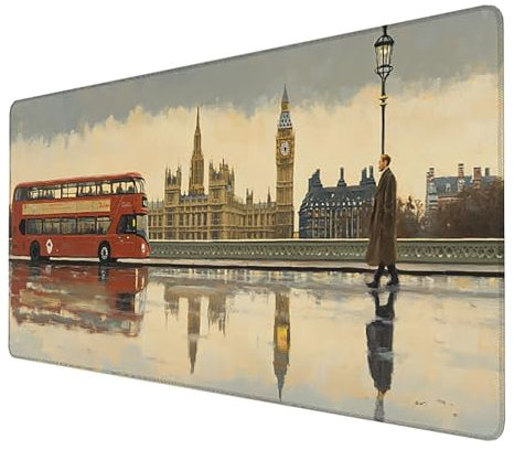 Tapis de Souris xxl 600x300x3mm de Jeu Etendu Large Durable, Grand Tapis Souris Gamer Imperméable (Big Ben) Grande Protection de Bureau étendue,pour la Maison, Le Bureau, la Salle de Jeux (Gris) 1-6-K