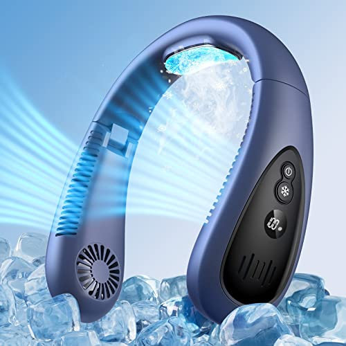 XFZJCHAP Neck Air Conditioner, 5000mAh Portable Neck Fan with Semiconductor Cooling Airflow Bladeless USB Neck Fans Portable Rechargeable with 3 Speeds, LED Display, Personal Fan for Outdoor Travel