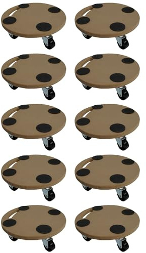 Mega Deal 10x Profi Transportroller mit 4 Rollen | Rund | HxBxT 11x30x30 cm | Traglast 100kg | MDF Holzplatte | Braun | Möbelroller Rollbrett Transporthilfe Rollwagen Roller Pflanzenroller