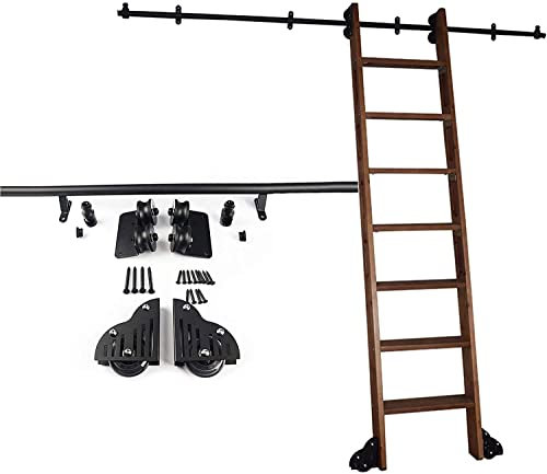 YWTCDMTF Rolltreppenschiene, Schiebetreppenbeschläge, Bücherregal-Schiebetreppenbeschläge-Set für Zuhause/Innenbereich/Dachboden, Schiene/Rundschiene (Keine Leiter) mit Rollen