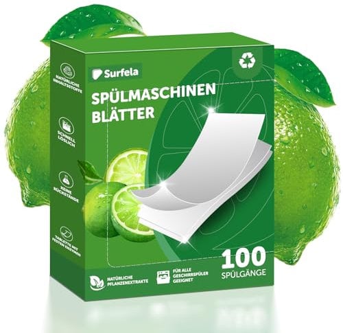 Surfela Lot de 100 Feuilles pour Lave Vaisselle Biodégradables, Sans Plastique, Parfum Citron - Écologique, Alternative aux Tablettes Classiques