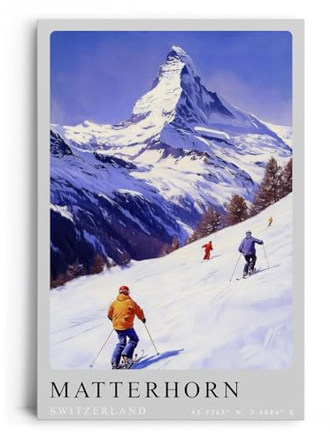 Paul Sinus Leinwandbild 80x120cm Matterhorn – Alpen, Ski, Wintersport, Schnee, Berge, Natur, Skifahren, Schweiz, Hochgebirge, Panorama, Abenteuer