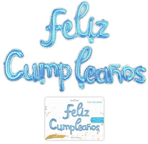 Naturezhen Globos Letras FELIZ CUMPLEAÑOS en Español, Decoración Cumpleaños, Globo de Aluminio, Incluye Pajita de Inflado, Facilitar el Inflado para Suministros Decoración Party (Azul claro)