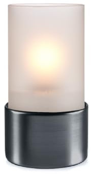 Lumea 1003/1001 Tischlicht Ambeo weiß inkl. Untersetzer schwarz | Edles Windlicht inkl. Flüssigwachskerze und Stabfeuerzeug | Kerzenhalter aus Glas | Brenndauer 40 Std. | Indoor geeignet, Höhe: 14 cm