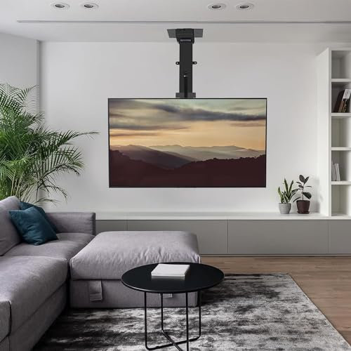 IUokLU Support TV au Sol - Support de Montage TV au Plafond réglable avec télécommande Support TV motorisé pour téléviseur de 32 à 70 Pouces Support TV motorisé,Noir