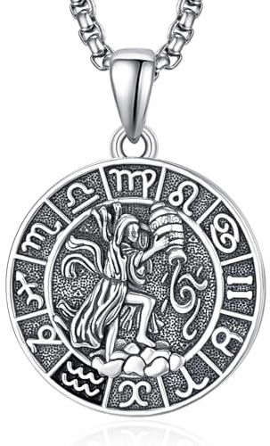 ADMETUS 12 Sternzeichen Halskette Silber 925 Tierkreiszeichen Anhänger Schmuck Runde Sternzeichen Konstellation Kette Geschenke für Männer mit 2.5mm 22+2 Rolo Ketten