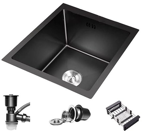 Mini évier en acier inoxydable durable pour camping-cars et appartements - Évier de cuisine compact multi-tailles avec siphon (noir 60 x 43 x 21,5 cm)