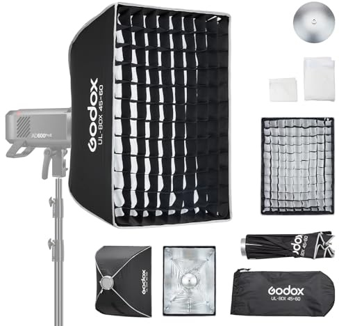 Godox Softbox rectangular de 45 cm x 60 cm con difusor de rejilla de montaje rápido Bowens, caja de luz compacta para fotografía, disparo de luz continua, flash estroboscópico