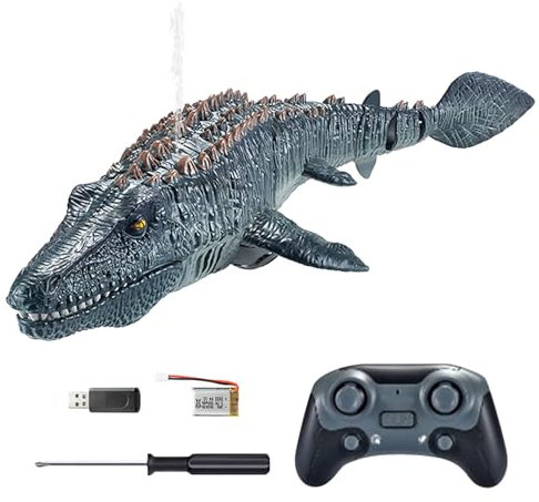 Remoto Control Mosasauru Toys - gadgets de piscine amusants, jouets de jeu splash | Bateau dinosaure électrique RC avec eau de pulvérisation et lumière de guidage pour lac de baignade,