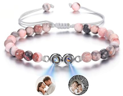 GEHECRST Personalisiertes Armband mit Foto Bild Projektion Armband Perlenarmband Damen Herren Armbänder Fotoarmband Personalisierte Geschenke für Männer Frauen Geburtstag