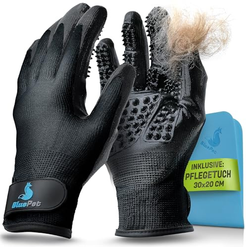 BluePet Fellpflegehandschuh Hund, Katze & Pferd, Fellhandschuh Fellpflege | Handschuh zum Entfernen von Fell, Waschhandschuhe für Hundehaare & Katzenhaare - Katzenhandschuh für Langhaar & Kurzhaar