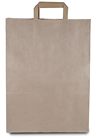 Commerline Papiertragetaschen 32×16×44cm, 500 Stück, Papiertüten mit Henkel | Braun, Kraftpapiertüten, Tragetaschen Papier, mit Flachhenkeln, für Bäckerei, Einzelhandel, Gastronomie & Catering