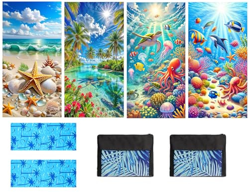 4 Stück Strandtuch Mikrofaser Beach Towel Badetuch Sandfrei Schnelltrocknend Strandhandtuch Damen Groß Strandtücher Sommer Strandlaken Handtuch Strand Zubehör Geschenke für Damen 180*80 Meeresreihe