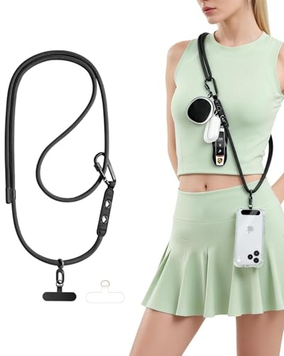 Casecret Cordon Telephone Portable Tour de Cou Universelle avec 2 Patches Mousqueton Collier de Longe Porte-clés Sangles Réglables en Nylon pour iPhone 17 Pro Max 16 Samsung Sport Voyage Outdoor Noir
