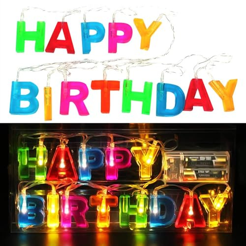 Happy Birthday Lichterkette LED,Buchstaben Lichterkette 'Happy Birthday' | 13 LED Bunt Geburtstagslichterkette,für Partydekoration Geburtstag Batteriebetrieben