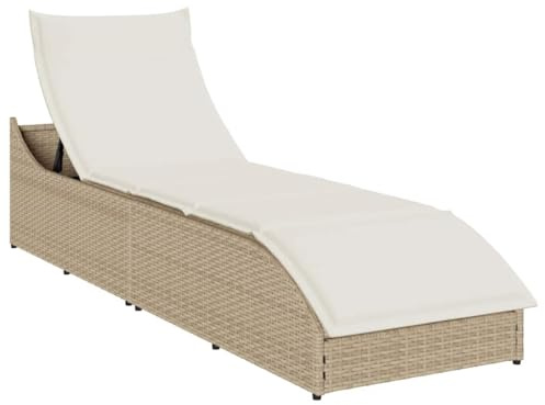 Ziaphsol Klappliege mit Auflage, Stauraum, Beige Poly-Rattan, 3-Fach verstellbar, 110 kg Belastbarkeit, UV-beständig, 59x200x79 cm Gartenliege für Terrasse, Pool, Balkon