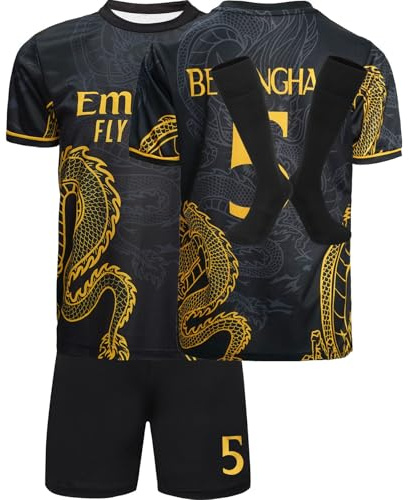 YSGTZY #5 Special Design Football Soccer Jersey/Shorts Socks Gift Set for Children Youth Sizes (Black, 26)