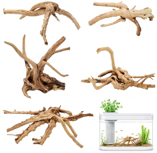 5 Stück Aquarium Deko Aquarium Wurzel Echtholz Treibholz 15-20CM Korkröhre | Treibholz Ast Wurzelholz Terrarium Deko Holzdekoration Root Aquarium Zubehör für Aquascaping Reptilien Innendekoration