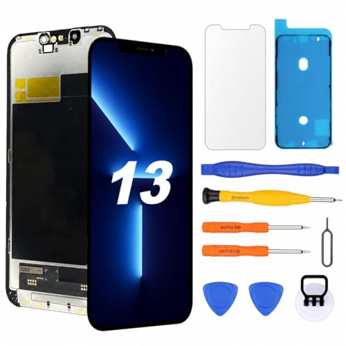 NB+ OLED Display für iPhone 13 Displayreparatur 120Hz [Soft OLED, Nicht Hard OLED], 3D-Touch Display Full HD Digitizer Baugruppe mit Reparatur-Werkzeugsatz, wasserdichter Kleber, Displayschutzfolie