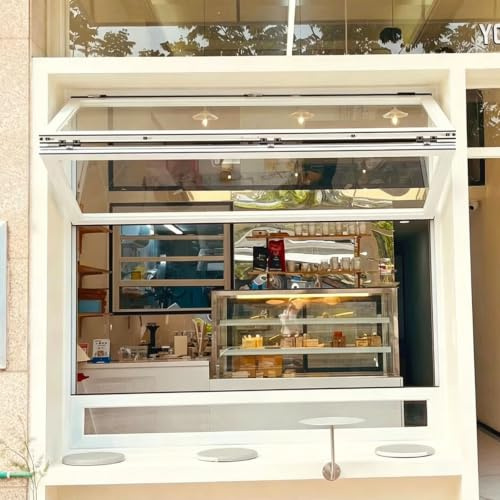 Ventana corredera vertical de doble hoja con marco de aluminio, ventana corredera plegable personalizable para concesiones con cerradura.(White,WxH 12x24in/30.4x60.9cm)