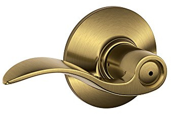 SCHLAGE F40ACC609 Accent F40 Flat Wave Reversible Non-Handed Door Lever Lockset, Solid, Antique Brass, Privacy