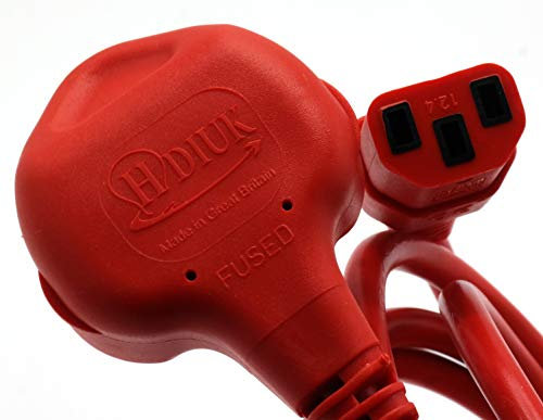Made in the UK Red C-13 Mains Power Lead UK Plug to IEC Socket 2 Metres. Kitchen, Home, Office, Computer, Appliance