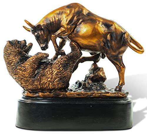 MEPERPER Bronze Electroplated Resin Bull & Bear Sculpture Statue 10 W X 9.5 H by BullMarketGifts