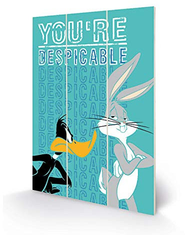 LOONEY TUNES Kunstdruck auf Holz, 20 x 29,5 cm (Daffy Duck & Bugs Bunny)