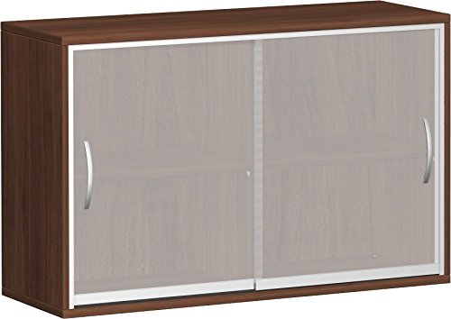 Geramöbel Schiebetürenschrank mit satinierten Glas-Schiebetüren, mit Mittelseite, 2 Dekor-Einlegeböden, nicht abschließbar, 1200x425x768, Nussbaum