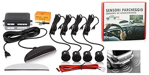 Kit 4 Sensori Di Parcheggio Auto, Sensori Parcheggio Posteriori con 4 sensori Neri e display LED
