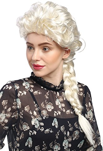 WIG ME UP - 051-P613 Barocke Damen Perücke Karneval Cosplay Hellblond Blond Platinblond Langer Zopf geflochten Prinzessin 65 cm