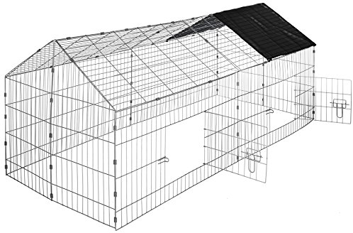 tectake® Gabbia da esterno per conigli, recinto con protezione parasole, griglia metallica resistente, conigliera, gabbia per piccoli animali, porcellini d'india, stabile, 180 x 75 x 75 cm - Nero
