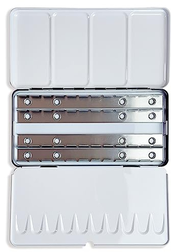 FCLUB Empty Watercolor Tins Palette Paint Case Large Watercolor Palette Box Metal Tin - Will Hold 48 Half Pans or 28 Full Pans