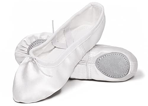 APTRO Ballet Shoes Split Sole with Satin Gymnastics Dance Shoes Flats for Girls Adults White,4 UK,37