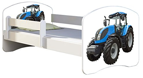 Kinderbett Jugendbett mit einer Schublade und Matratze Weiß ACMA II 140 160 180 40 Design (140x70 cm, 42 Traktor)