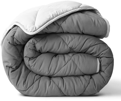 ViscoSoft Twin/Twin XL Down Alternative Comforter – All Season Cooling Breathable Microfiber Duvet Insert, Soft Quilted Reversible Blanket, Light Gray/Dark Gray