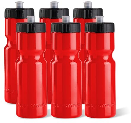 50 Strong Sport Squeeze wasserflaschen - Set von 6 - Team-Pack 22 unzen bpa frei Flasche Easy Open Push/Pull-Cap - mehrere Farben erhältlich (rot/schwarz)