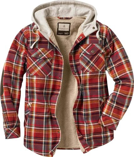 Legendary Whitetails Herren Camp Night Flanell-Hemdjacke mit Kapuze und Berber gefüttert Langärmlig, Cardinal Arrowood Plaid, L