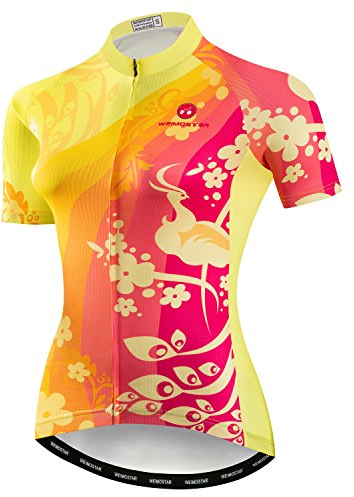 Maillot de Cyclisme Femme Hauts de vélo Chemise Respirante vêtements de Montagne Haut de vélo VTT Route Maillot à Manches Courtes été Rouge Jaune M