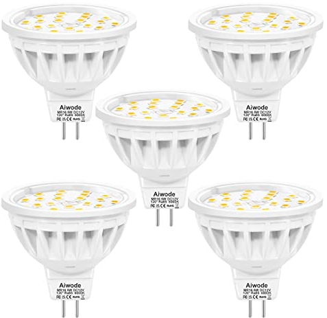Aiwode 5W Bombillas LED GU5.3 MR16,Blanco Frío 6000K,Equivalente 50W Bombilla Halógena,No Regulable DC12V,600LM RA85,120°Ángulo de haz Gu5.3 Destacar,Paquete de 5.
