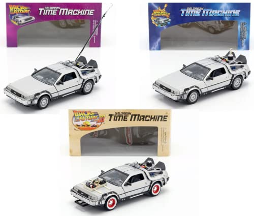 OPO 10 - Welly - Lot von 3 Delorean-Autos aus Back to The Future-Filmen - Maßstab 1:24 (Ref: L3)
